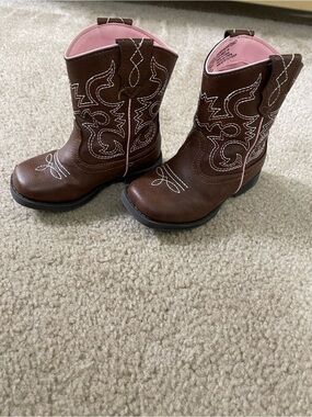 Brown Kids' Cowboy Boots with Pink Interior
